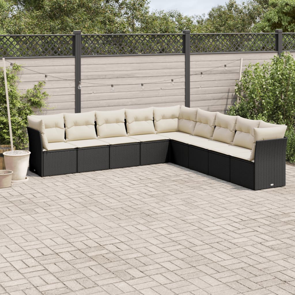 9-delige Loungeset met kussens poly rattan zwart is nu te koop bij PeponiXL, paradijselijk wonen!
