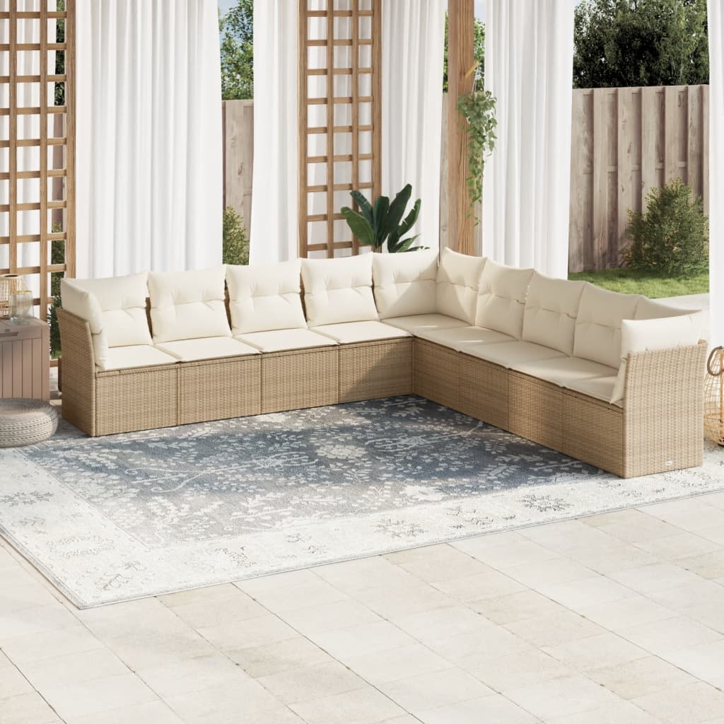 9-delige Loungeset met kussens poly rattan beige is nu te koop bij PeponiXL, paradijselijk wonen!