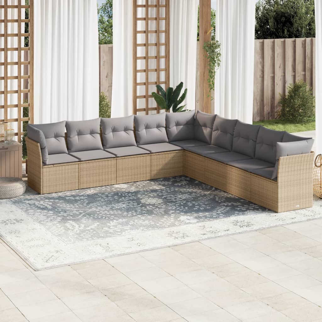 9-delige Loungeset met kussens poly rattan beige is nu te koop bij PeponiXL, paradijselijk wonen!