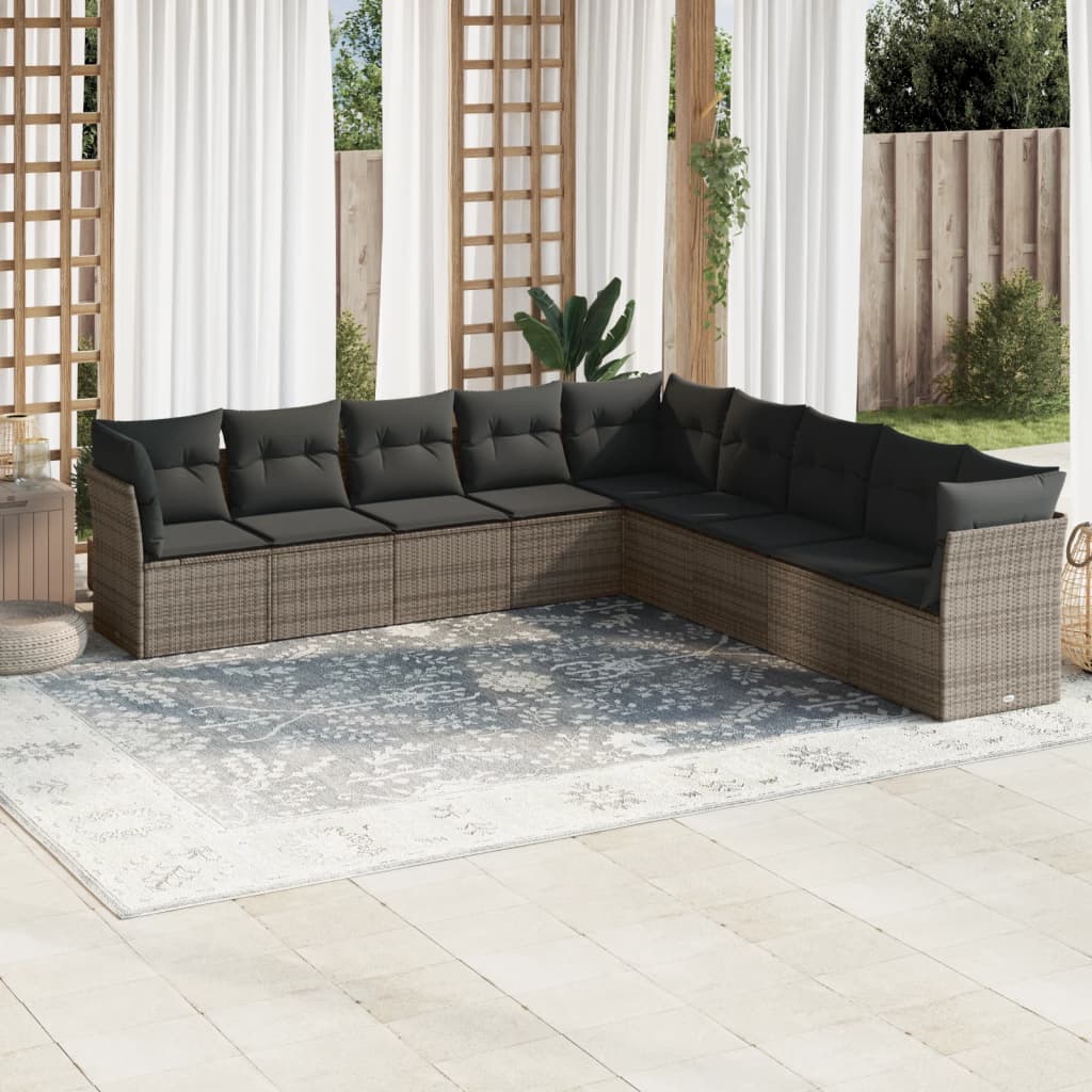 9-delige Loungeset met kussens poly rattan grijs is nu te koop bij PeponiXL, paradijselijk wonen!