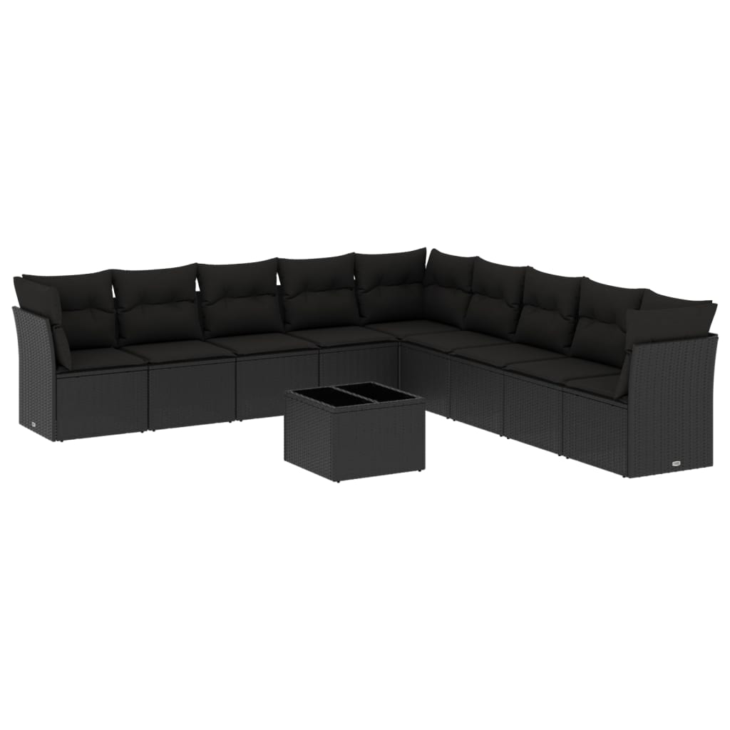 10-delige Loungeset met kussens poly rattan zwart is nu te koop bij PeponiXL, paradijselijk wonen!