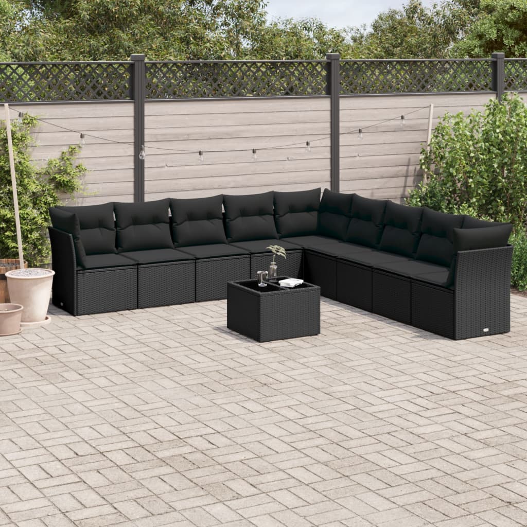 10-delige Loungeset met kussens poly rattan zwart is nu te koop bij PeponiXL, paradijselijk wonen!