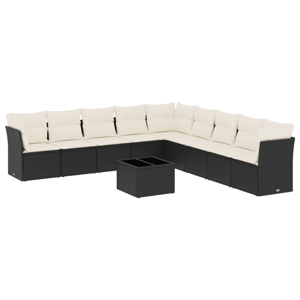 10-delige Loungeset met kussens poly rattan zwart is nu te koop bij PeponiXL, paradijselijk wonen!