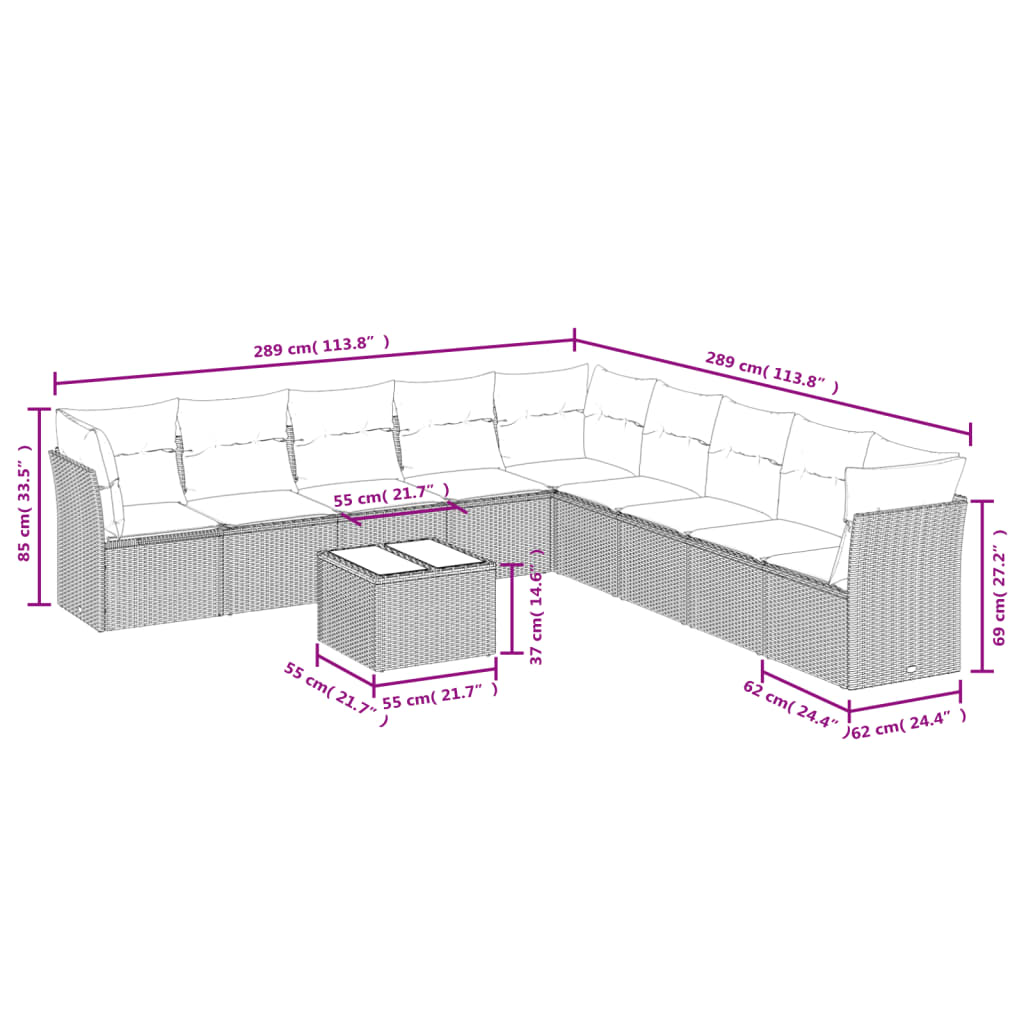 10-delige Loungeset met kussens poly rattan zwart is nu te koop bij PeponiXL, paradijselijk wonen!