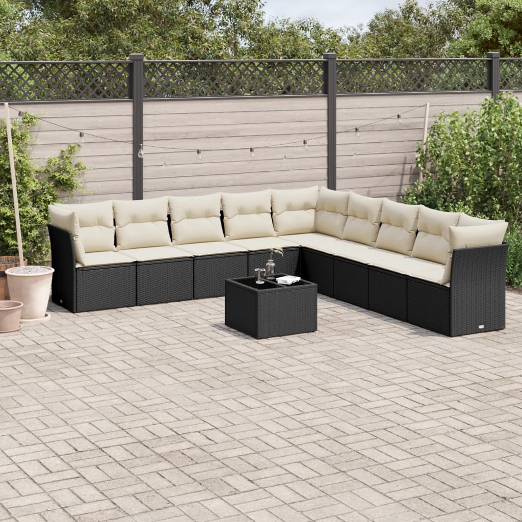 10-delige Loungeset met kussens poly rattan zwart is nu te koop bij PeponiXL, paradijselijk wonen!