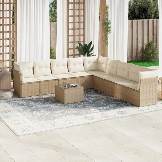 10-delige Loungeset met kussens poly rattan beige is nu te koop bij PeponiXL, paradijselijk wonen!