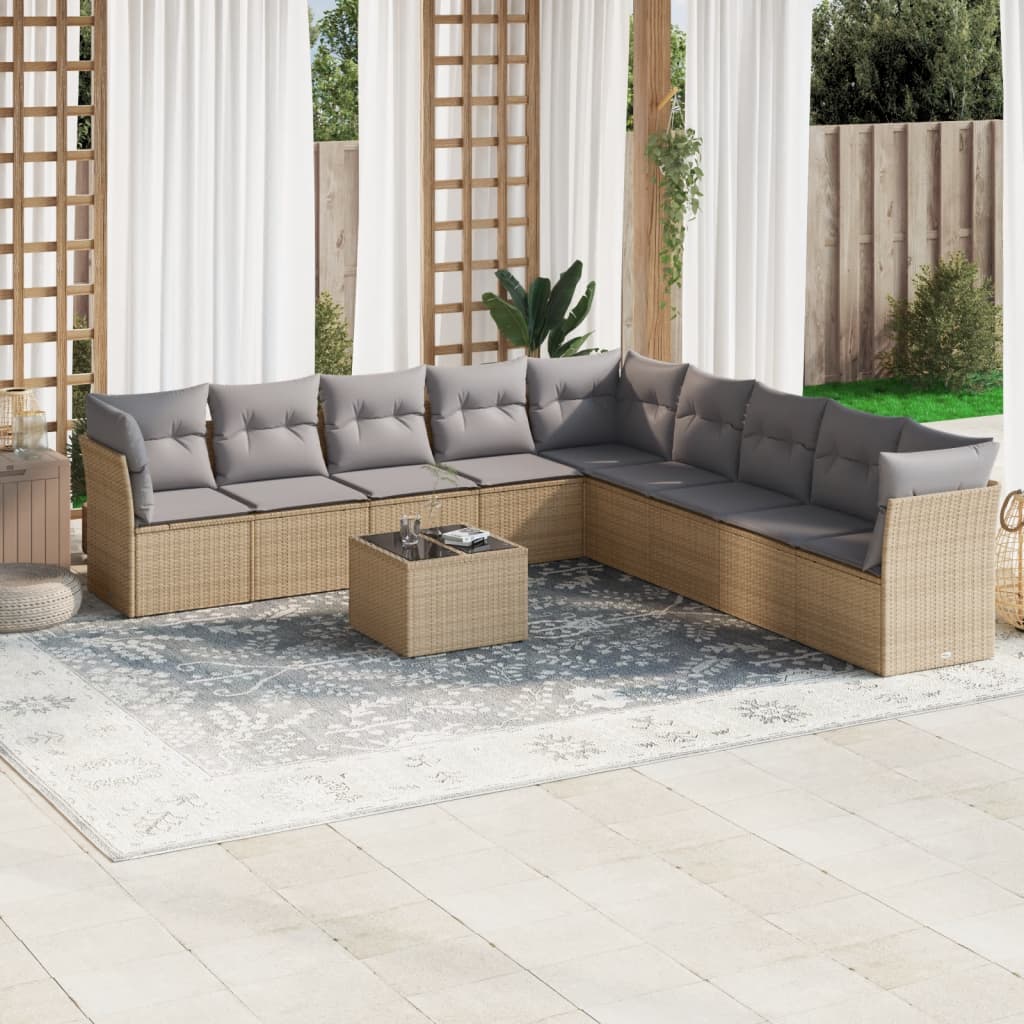 10-delige Loungeset met kussens poly rattan beige is nu te koop bij PeponiXL, paradijselijk wonen!