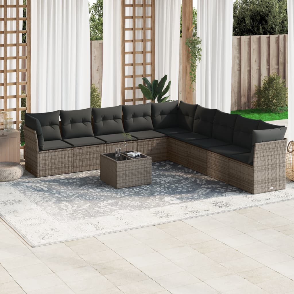 10-delige Loungeset met kussens poly rattan grijs is nu te koop bij PeponiXL, paradijselijk wonen!