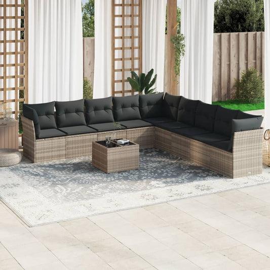 10-delige Loungeset met kussens poly rattan lichtgrijs is nu te koop bij PeponiXL, paradijselijk wonen!