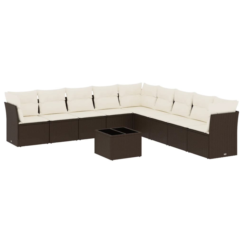 10-delige Loungeset met kussens poly rattan bruin is nu te koop bij PeponiXL, paradijselijk wonen!