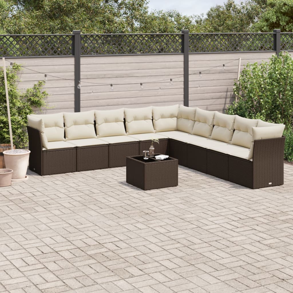 10-delige Loungeset met kussens poly rattan bruin is nu te koop bij PeponiXL, paradijselijk wonen!