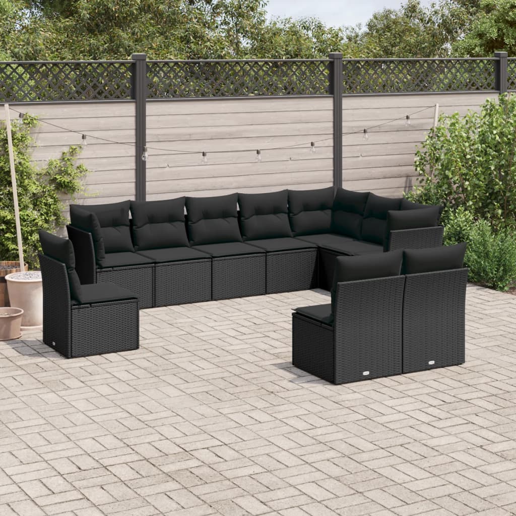 10-delige Loungeset met kussens poly rattan zwart is nu te koop bij PeponiXL, paradijselijk wonen!