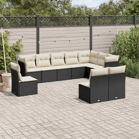 10-delige Loungeset met kussens poly rattan zwart is nu te koop bij PeponiXL, paradijselijk wonen!