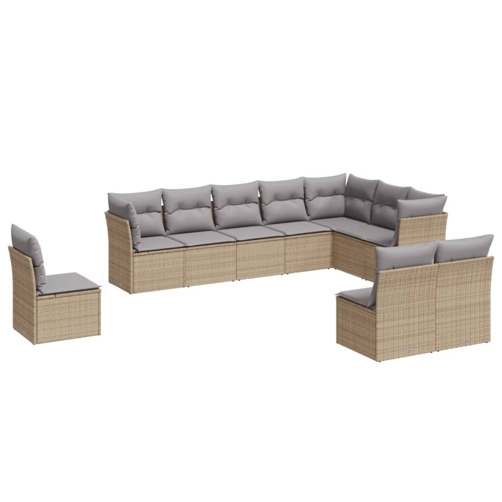 10-delige Loungeset met kussens poly rattan beige is nu te koop bij PeponiXL, paradijselijk wonen!