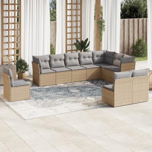 10-delige Loungeset met kussens poly rattan beige is nu te koop bij PeponiXL, paradijselijk wonen!