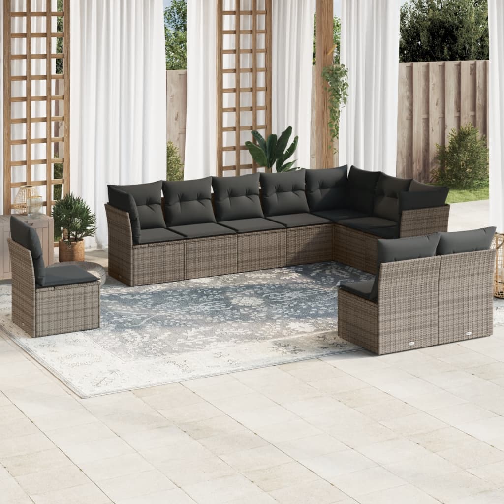 10-delige Loungeset met kussens poly rattan grijs is nu te koop bij PeponiXL, paradijselijk wonen!