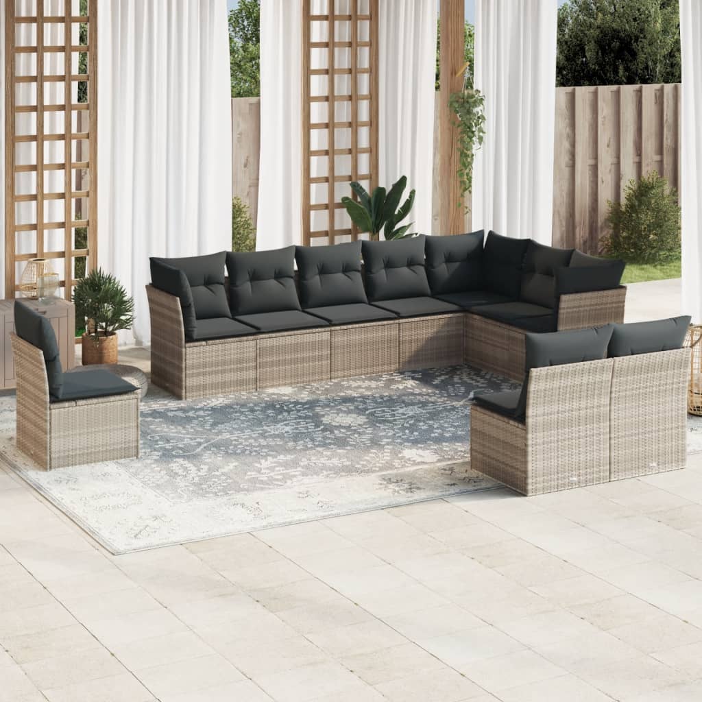 10-delige Loungeset met kussens poly rattan lichtgrijs is nu te koop bij PeponiXL, paradijselijk wonen!