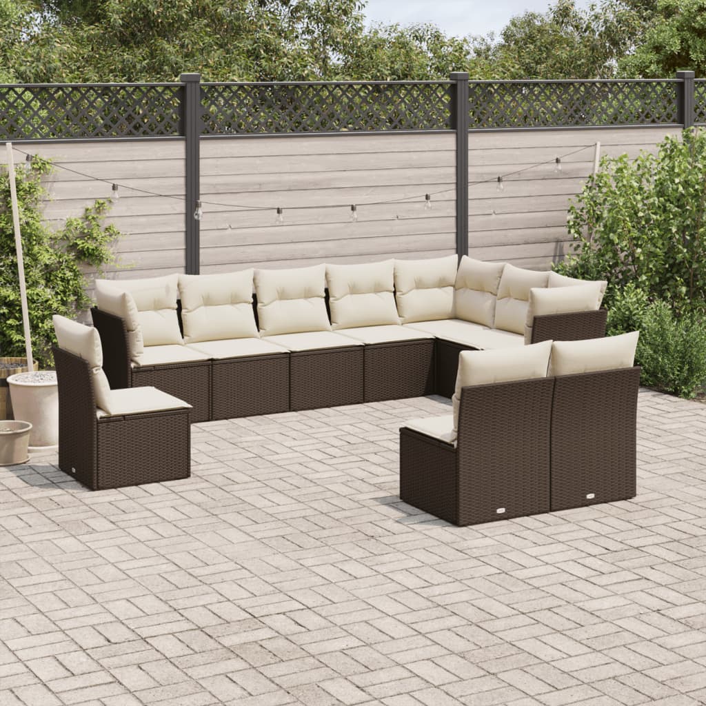 10-delige Loungeset met kussens poly rattan bruin is nu te koop bij PeponiXL, paradijselijk wonen!