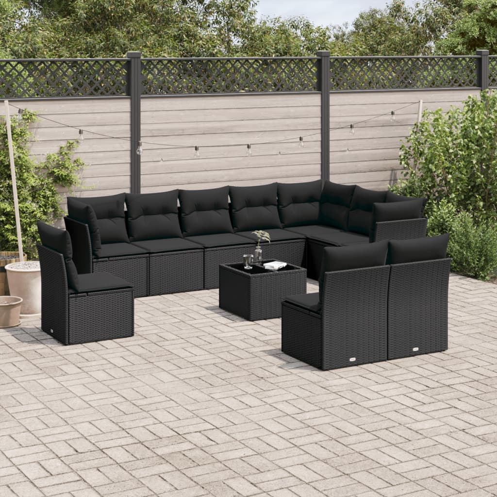 11-delige Loungeset met kussens poly rattan zwart is nu te koop bij PeponiXL, paradijselijk wonen!