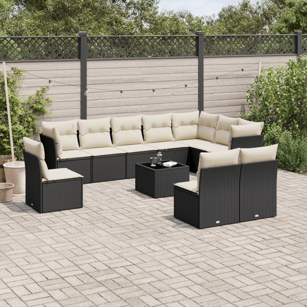 11-delige Loungeset met kussens poly rattan zwart is nu te koop bij PeponiXL, paradijselijk wonen!