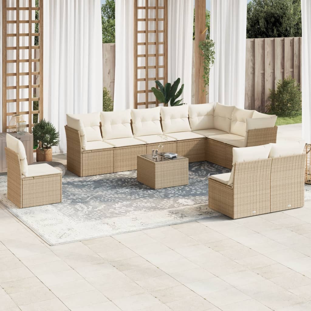 11-delige Tuinset met kussens poly rattan beige is nu te koop bij PeponiXL, paradijselijk wonen!