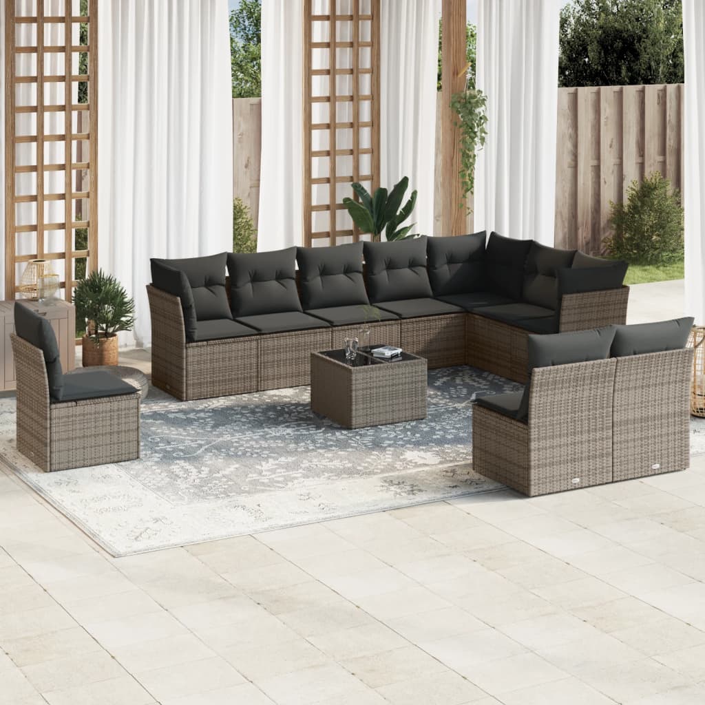 11-delige Loungeset met kussens poly rattan grijs is nu te koop bij PeponiXL, paradijselijk wonen!