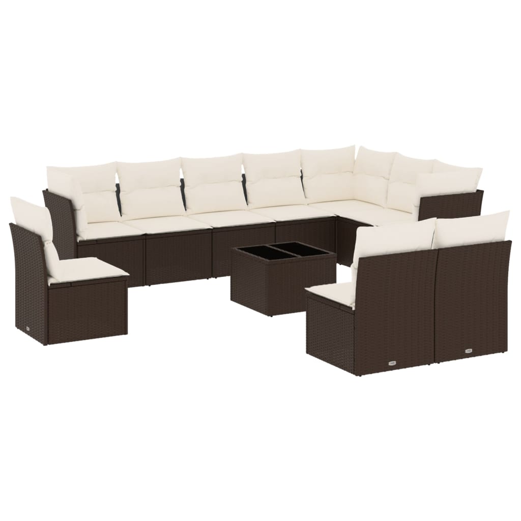 11-delige Loungeset met kussens poly rattan bruin is nu te koop bij PeponiXL, paradijselijk wonen!