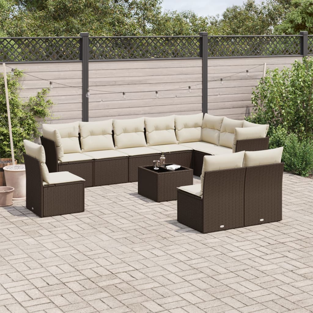11-delige Loungeset met kussens poly rattan bruin is nu te koop bij PeponiXL, paradijselijk wonen!