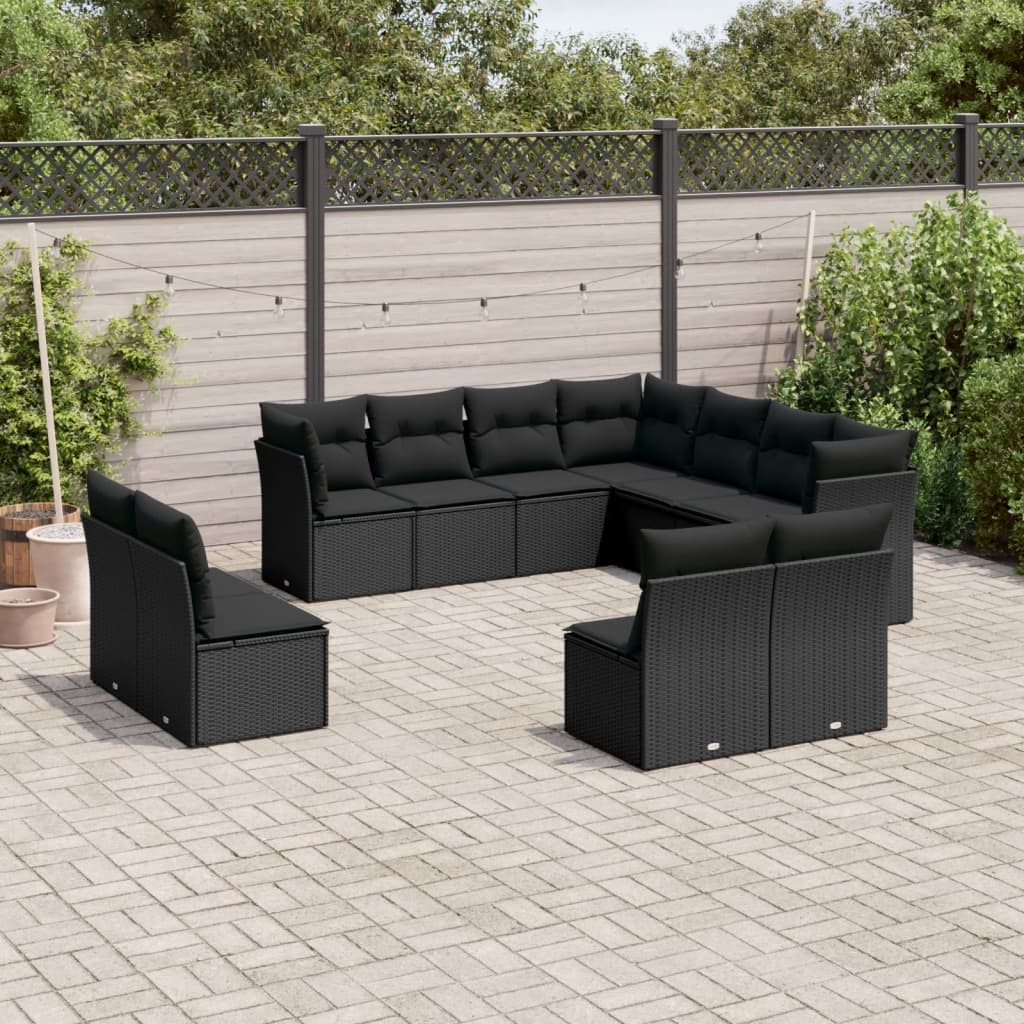 11-delige Loungeset met kussens poly rattan zwart is nu te koop bij PeponiXL, paradijselijk wonen!