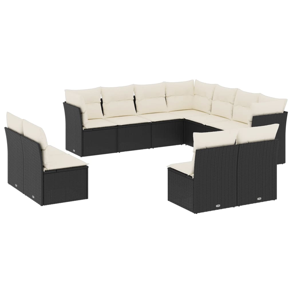 11-delige Loungeset met kussens poly rattan zwart is nu te koop bij PeponiXL, paradijselijk wonen!