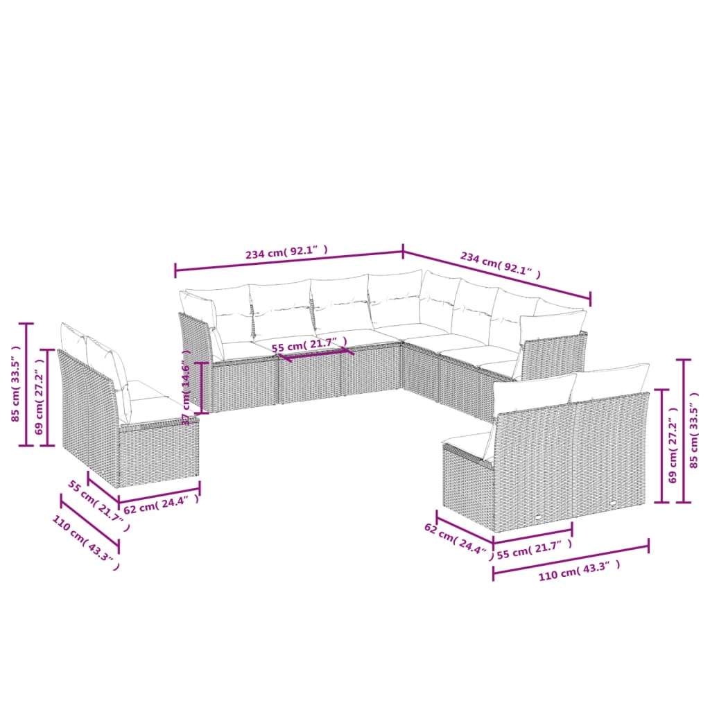 11-delige Loungeset met kussens poly rattan zwart is nu te koop bij PeponiXL, paradijselijk wonen!