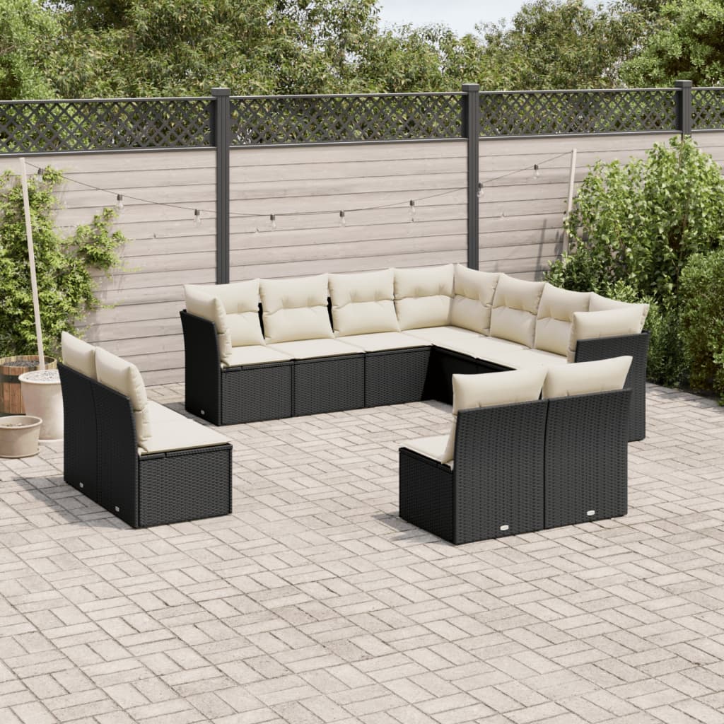 11-delige Loungeset met kussens poly rattan zwart is nu te koop bij PeponiXL, paradijselijk wonen!