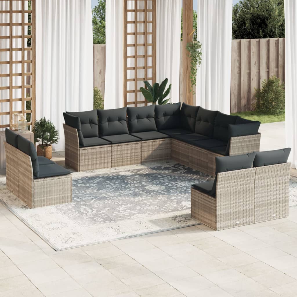 11-delige Loungeset met kussens poly rattan lichtgrijs is nu te koop bij PeponiXL, paradijselijk wonen!