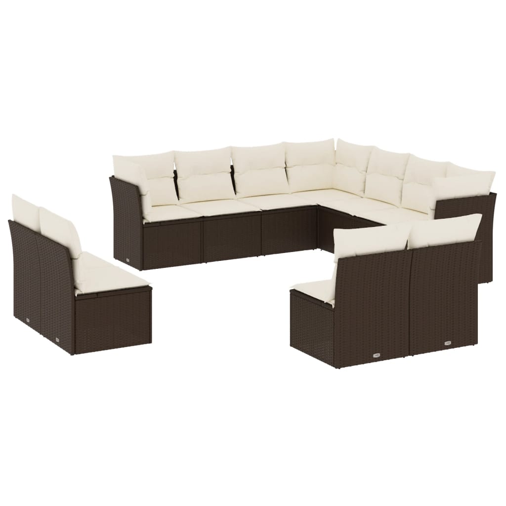 11-delige Loungeset met kussens poly rattan bruin is nu te koop bij PeponiXL, paradijselijk wonen!