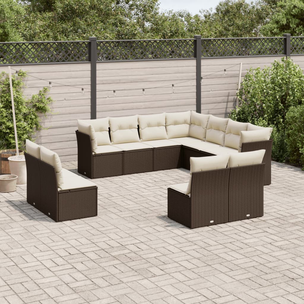 11-delige Loungeset met kussens poly rattan bruin is nu te koop bij PeponiXL, paradijselijk wonen!