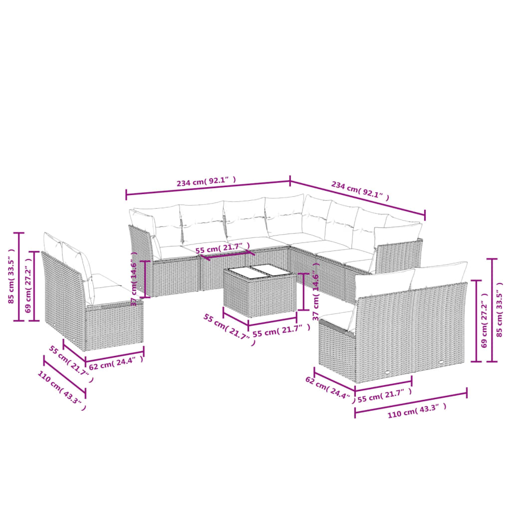 12-delige Loungeset met kussens poly rattan zwart is nu te koop bij PeponiXL, paradijselijk wonen!