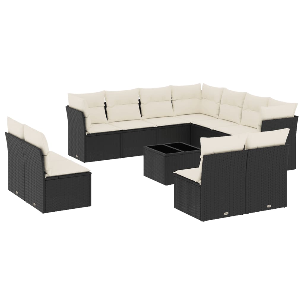 12-delige Loungeset met kussens poly rattan zwart is nu te koop bij PeponiXL, paradijselijk wonen!