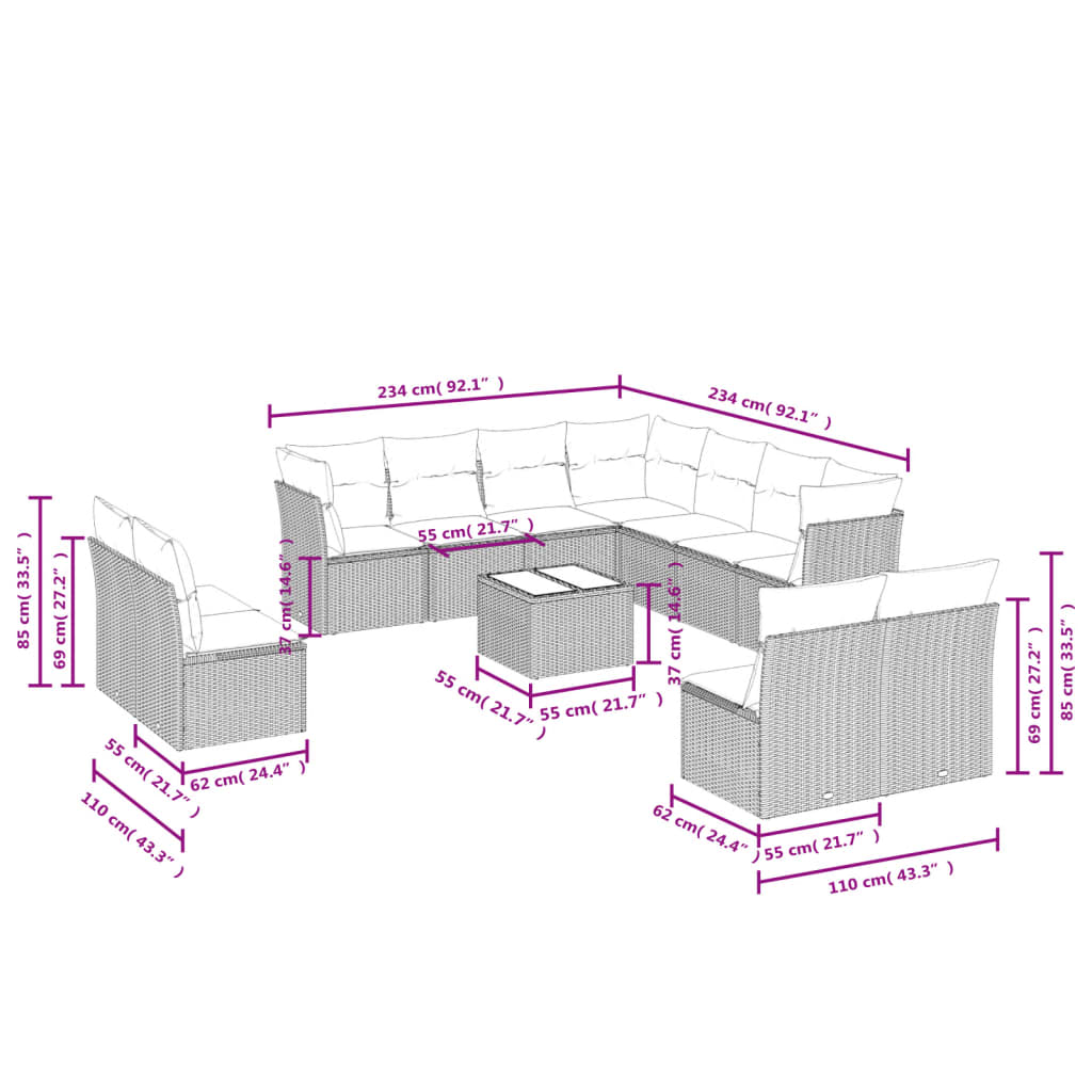 12-delige Loungeset met kussens poly rattan zwart is nu te koop bij PeponiXL, paradijselijk wonen!