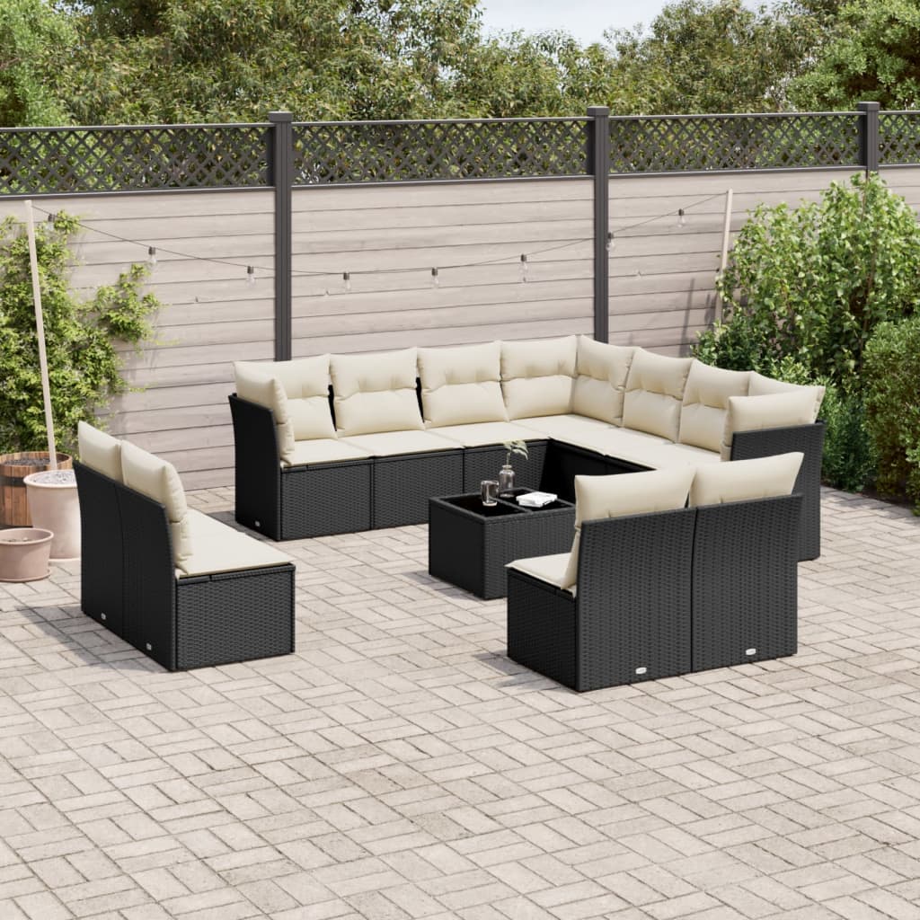12-delige Loungeset met kussens poly rattan zwart is nu te koop bij PeponiXL, paradijselijk wonen!