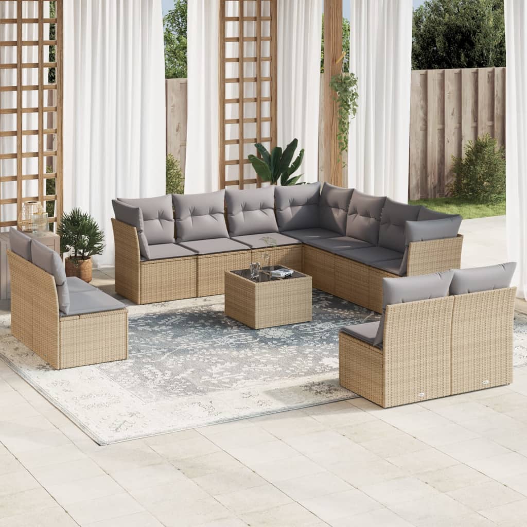 12-delige Loungeset met kussens poly rattan beige is nu te koop bij PeponiXL, paradijselijk wonen!