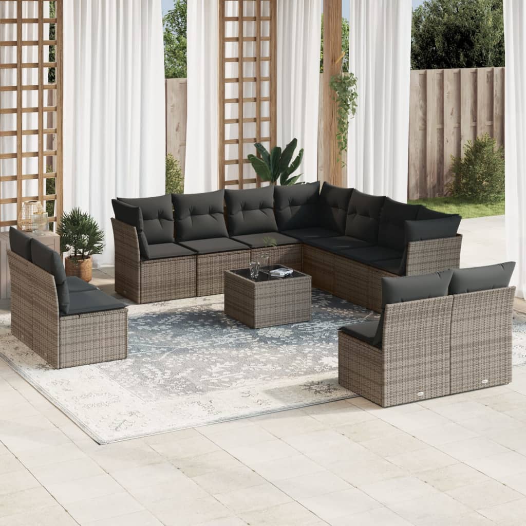 12-delige Loungeset met kussens poly rattan grijs is nu te koop bij PeponiXL, paradijselijk wonen!