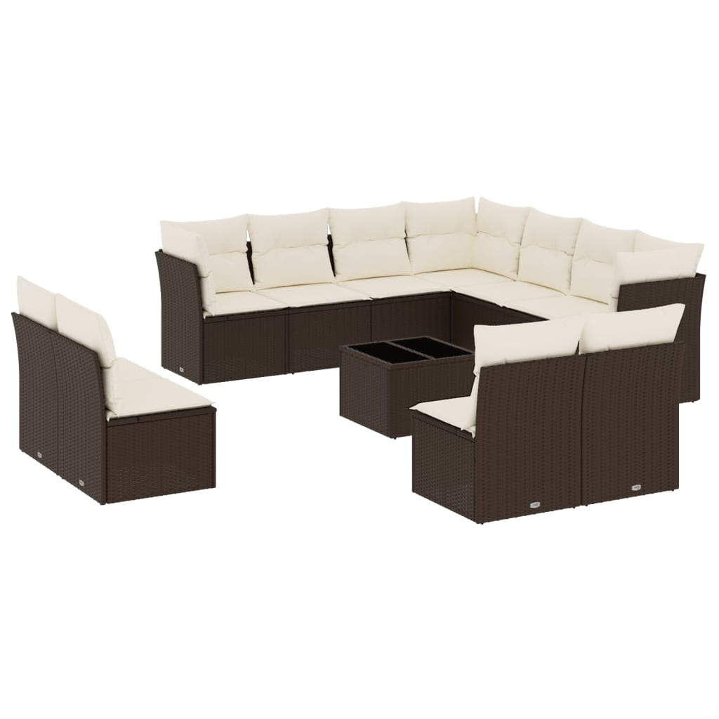 12-delige Loungeset met kussens poly rattan bruin is nu te koop bij PeponiXL, paradijselijk wonen!