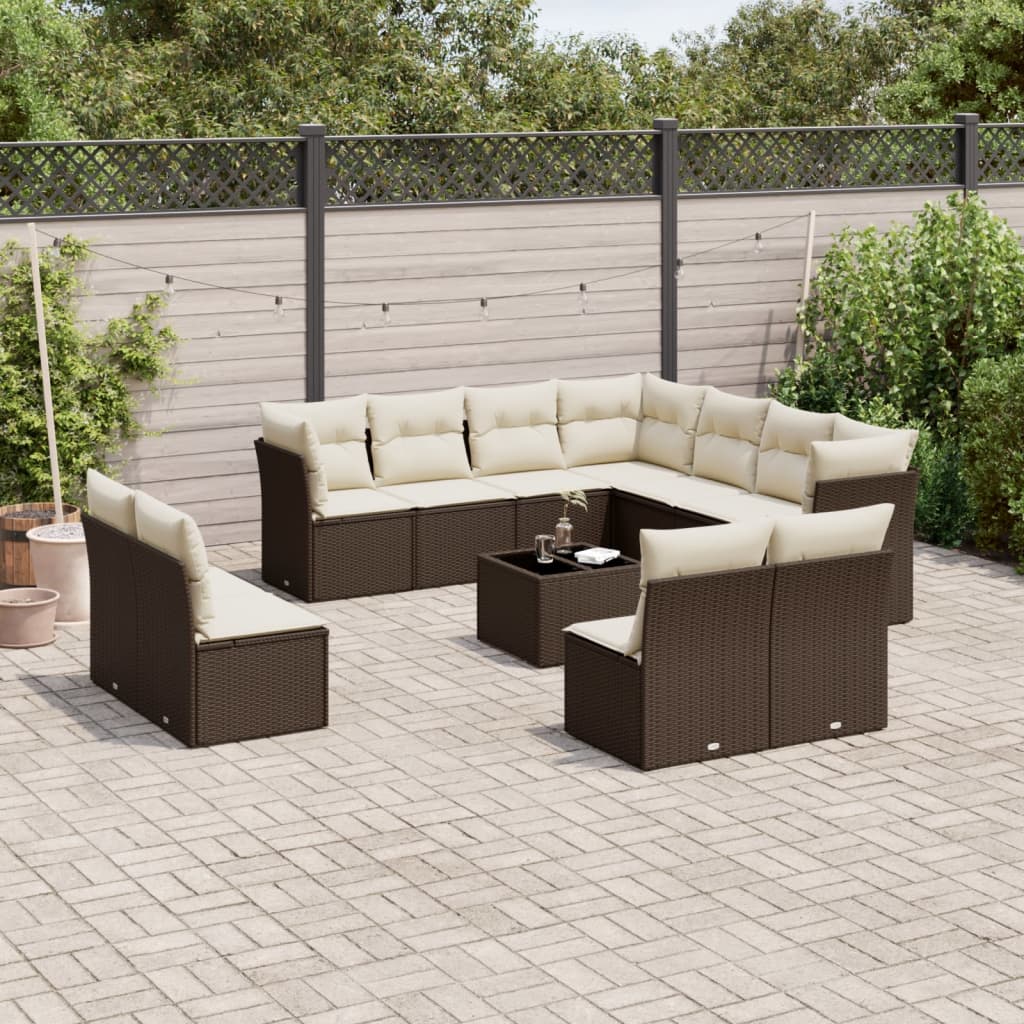 12-delige Loungeset met kussens poly rattan bruin is nu te koop bij PeponiXL, paradijselijk wonen!
