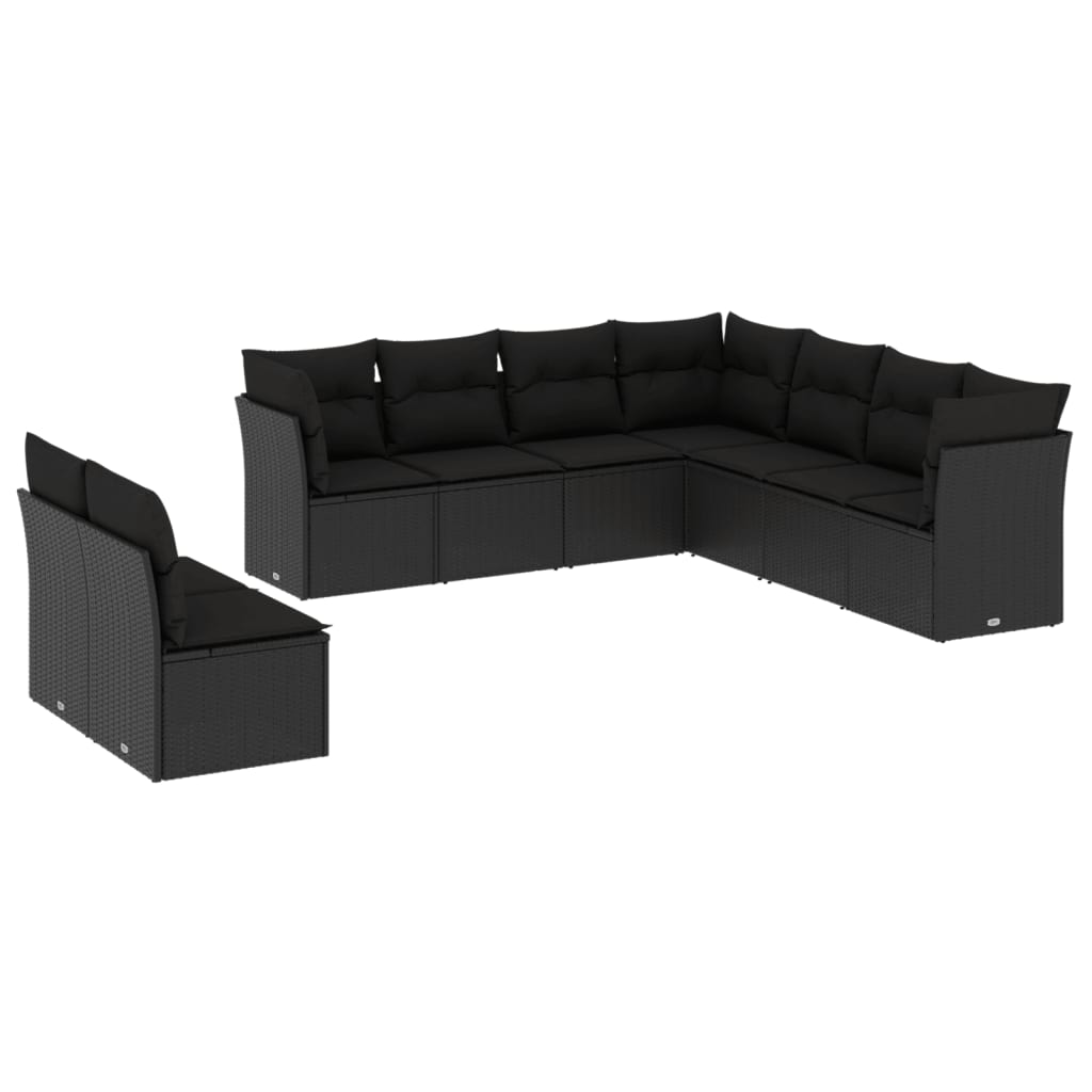 9-delige Loungeset met kussens poly rattan zwart is nu te koop bij PeponiXL, paradijselijk wonen!