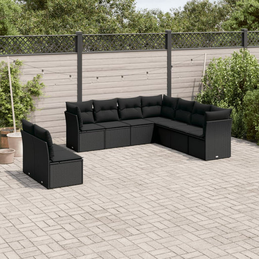 9-delige Loungeset met kussens poly rattan zwart is nu te koop bij PeponiXL, paradijselijk wonen!