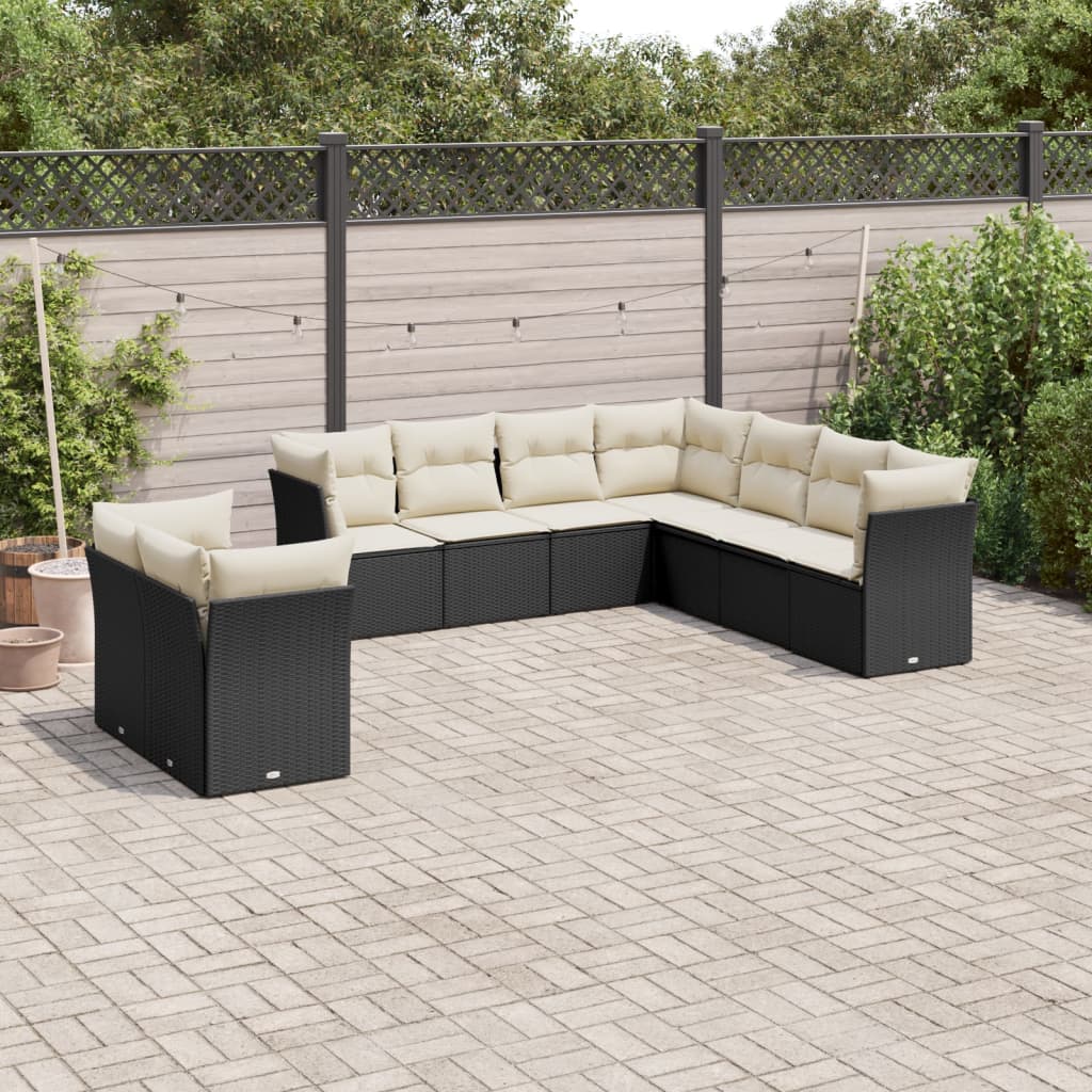 9-delige Loungeset met kussens poly rattan zwart is nu te koop bij PeponiXL, paradijselijk wonen!