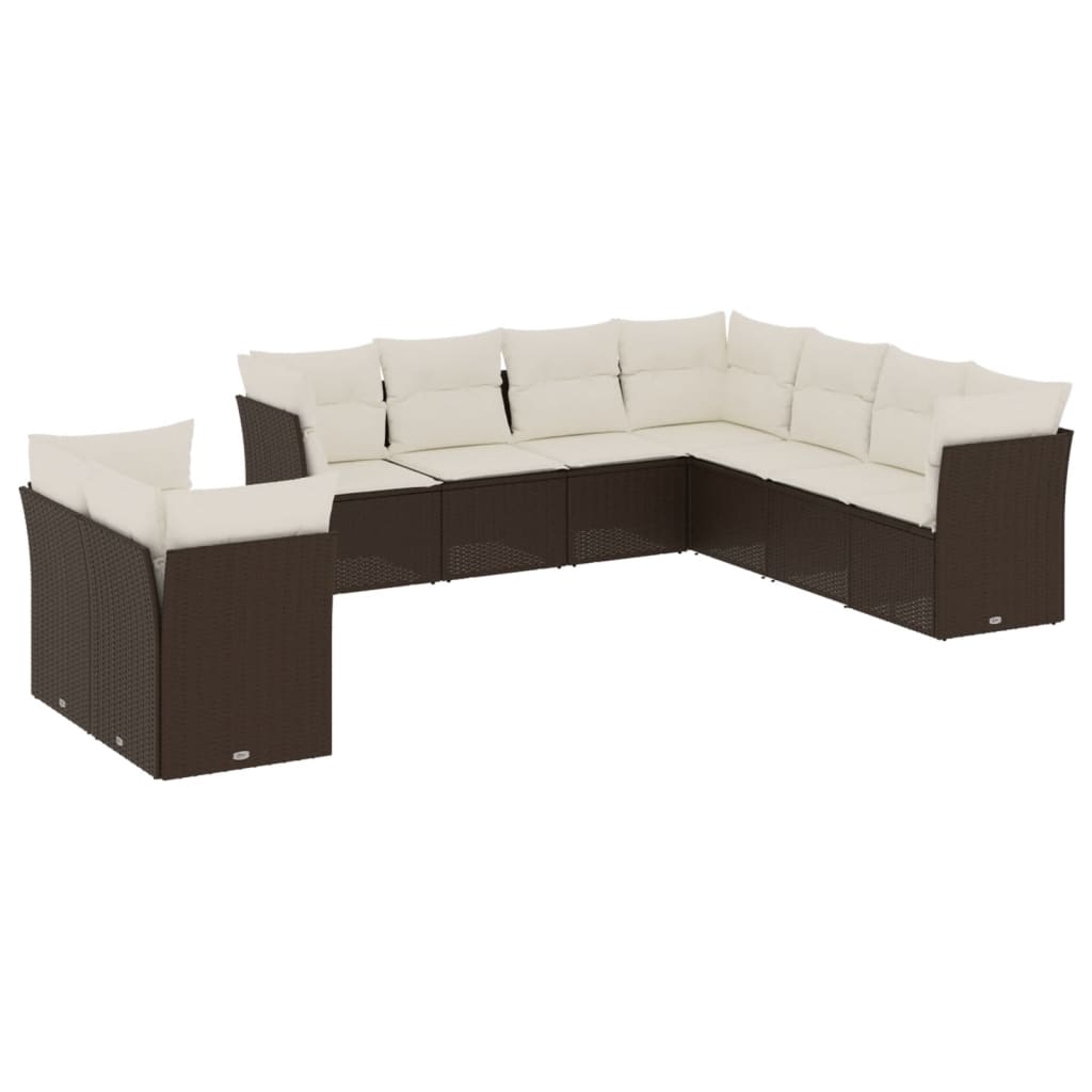 9-delige Loungeset met kussens poly rattan bruin is nu te koop bij PeponiXL, paradijselijk wonen!