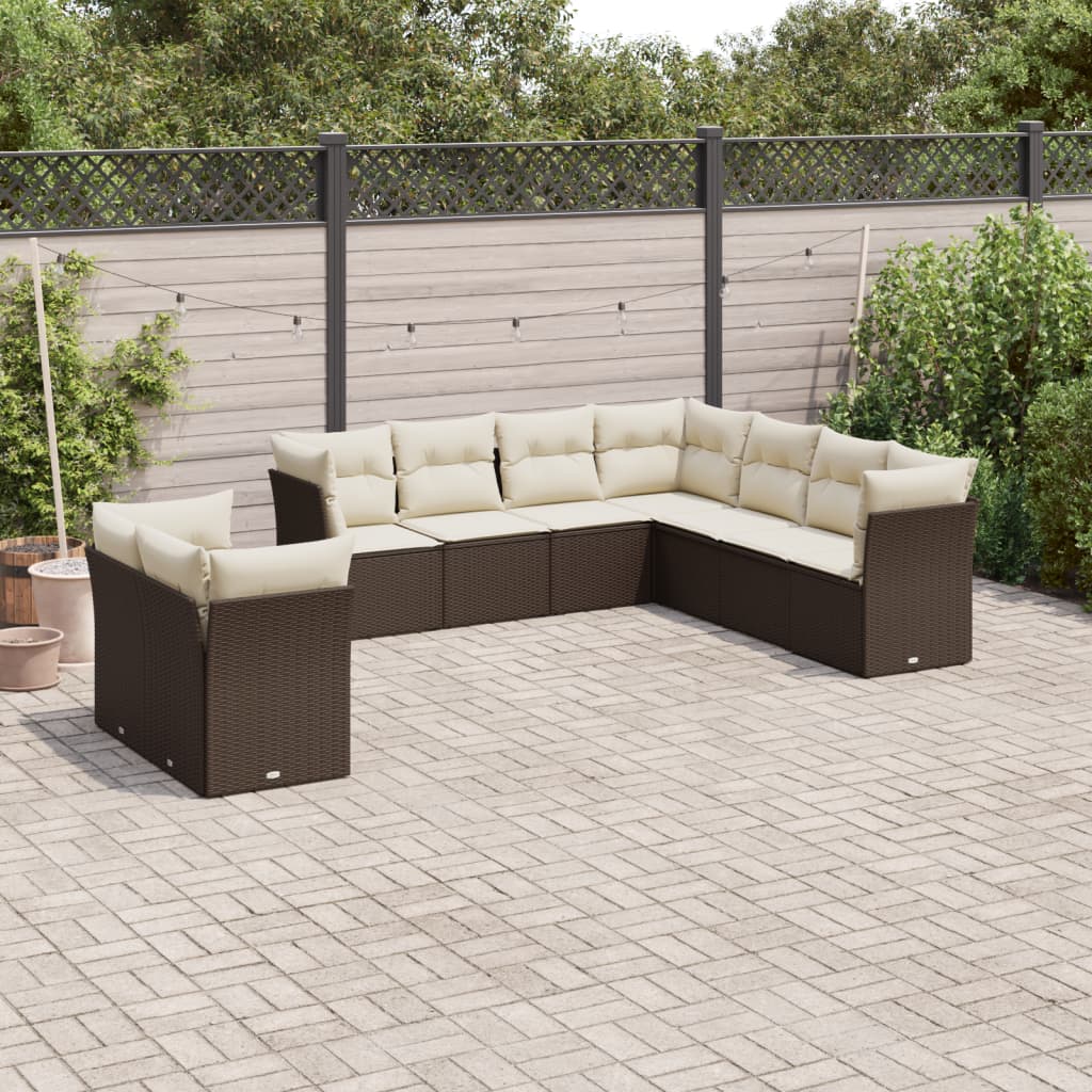 9-delige Loungeset met kussens poly rattan bruin is nu te koop bij PeponiXL, paradijselijk wonen!