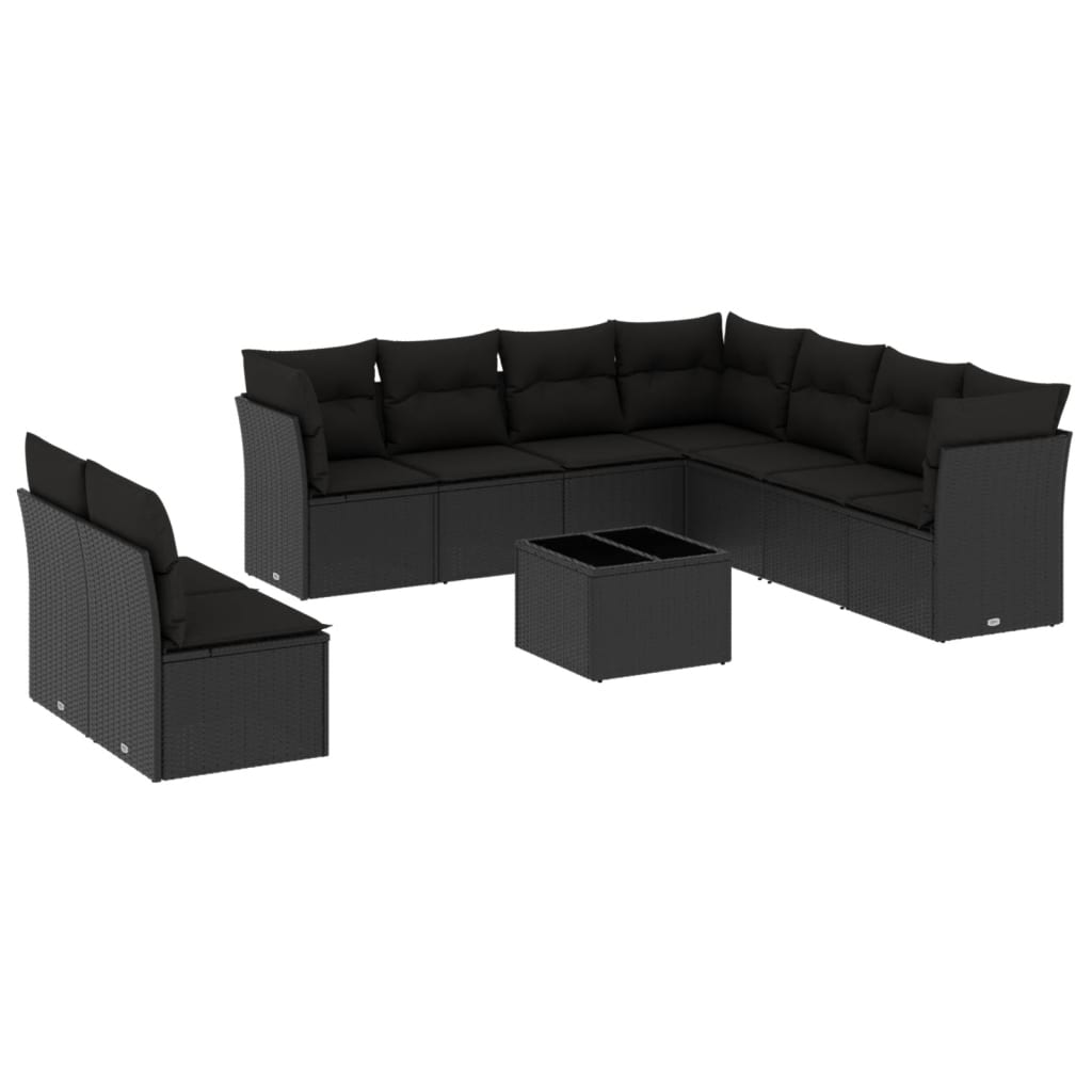 10-delige Loungeset met kussens poly rattan zwart is nu te koop bij PeponiXL, paradijselijk wonen!