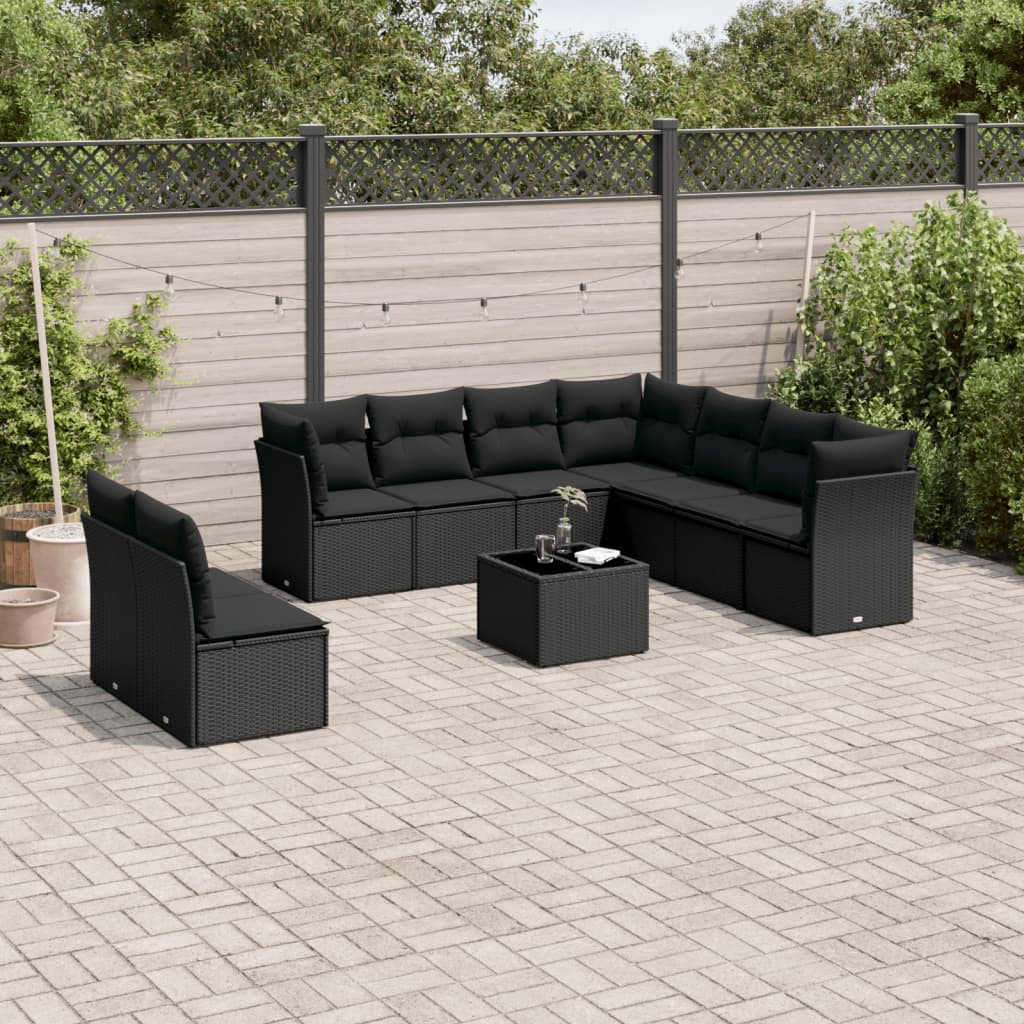 10-delige Loungeset met kussens poly rattan zwart is nu te koop bij PeponiXL, paradijselijk wonen!